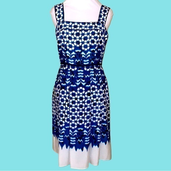 ADRIANNA PAPELL Fit‎ & Flare Sleeveless Blue/White Short Casual Dress Size 4 - Picture 1 of 8